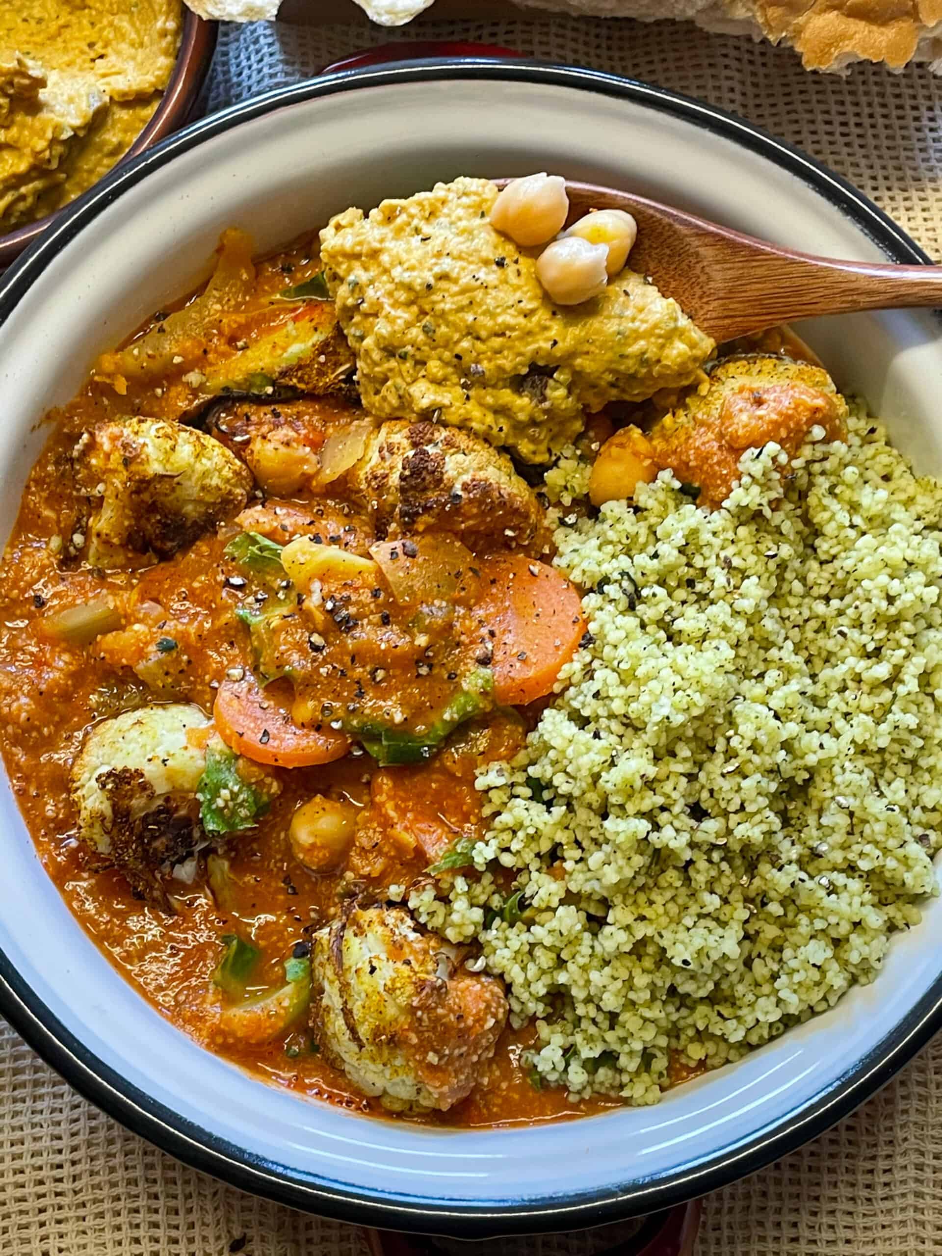 vegan Moroccan cauliflower, cashew and lentil stew featured image