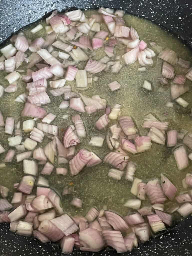 garlic, shallots and stock