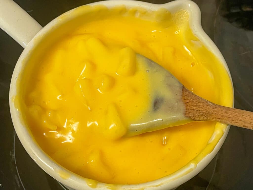pineapple pieces added to the custard.
