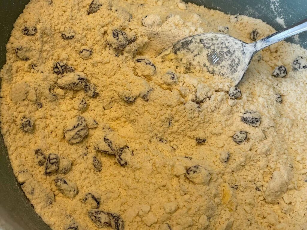 Currants mixed through flour mix.