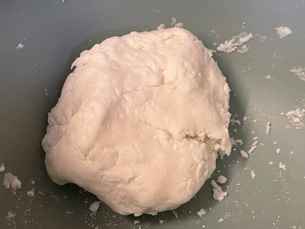 Peppermint cream dough in mixing bowl.