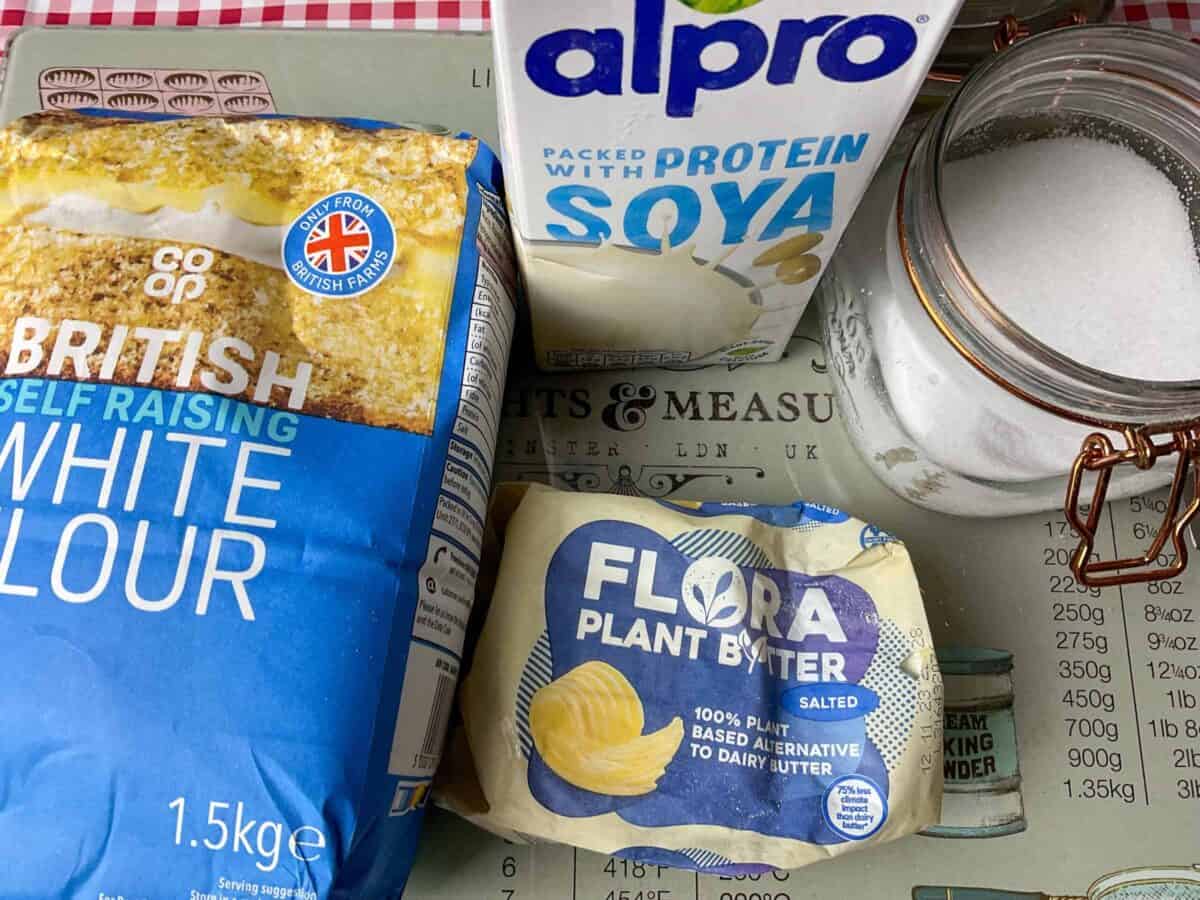 Ingredients for Australian damper bread on cutting board.