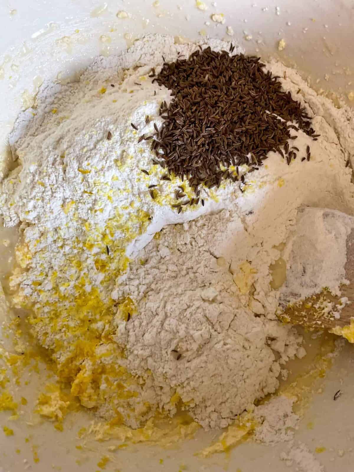 Dry ingredients in mixing bowl.