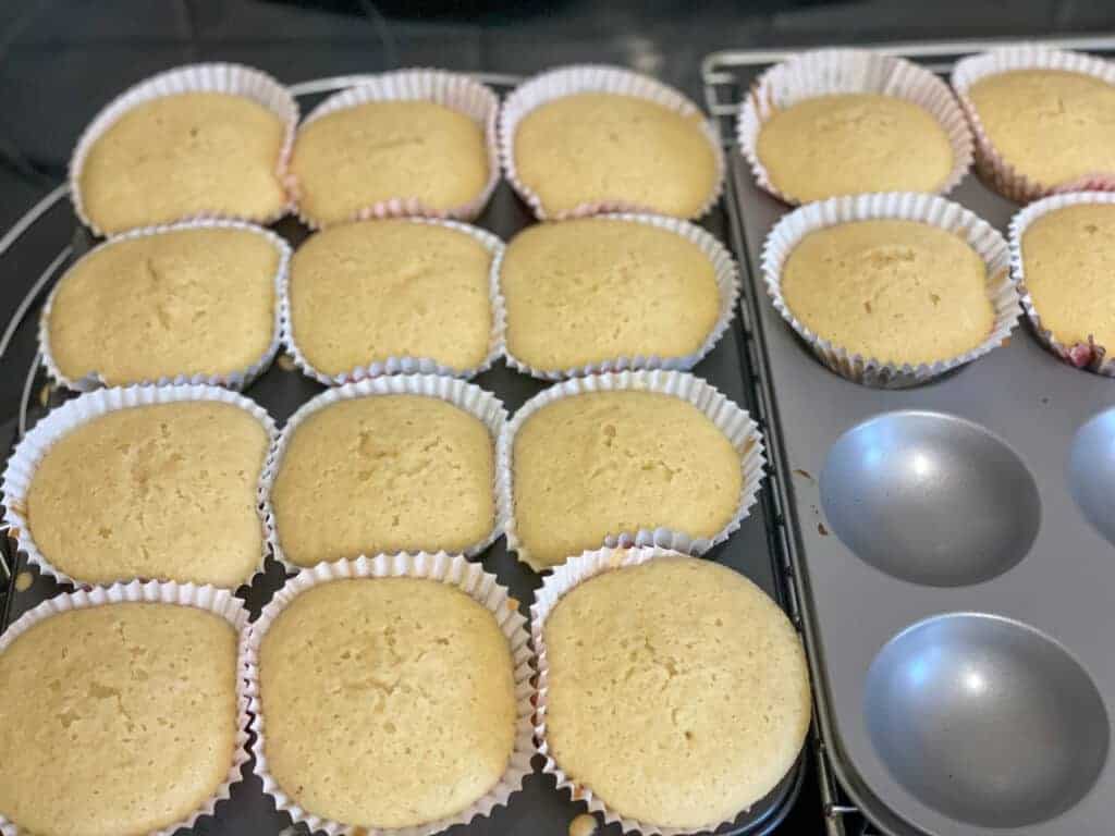 fairy cakes baked and in fairy cake pan.