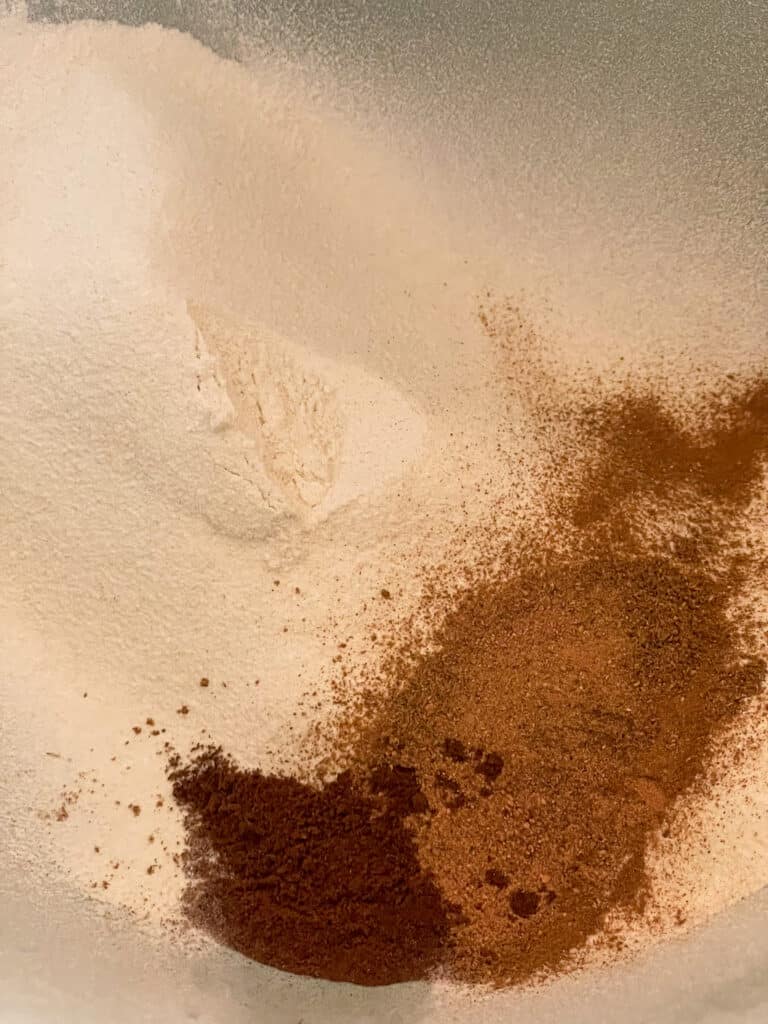 flour and spices added to mixing bowl.