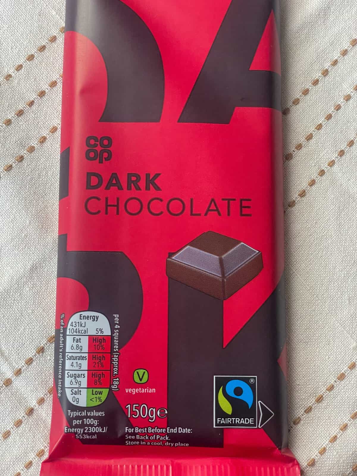 a bar of dark chocolate from the Co-op.