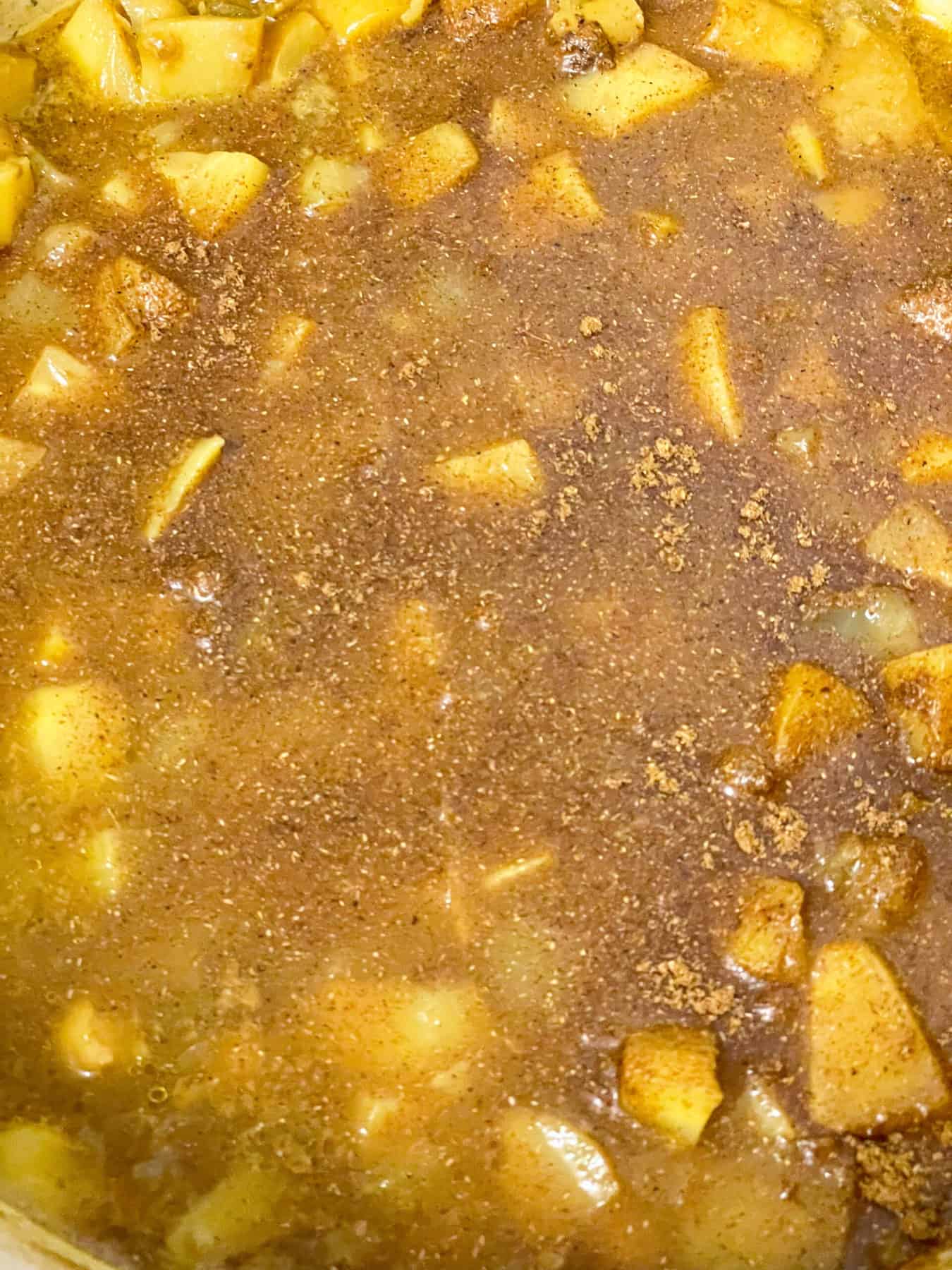 Garam masala spice blend added to the cooked curried parsnip soup.