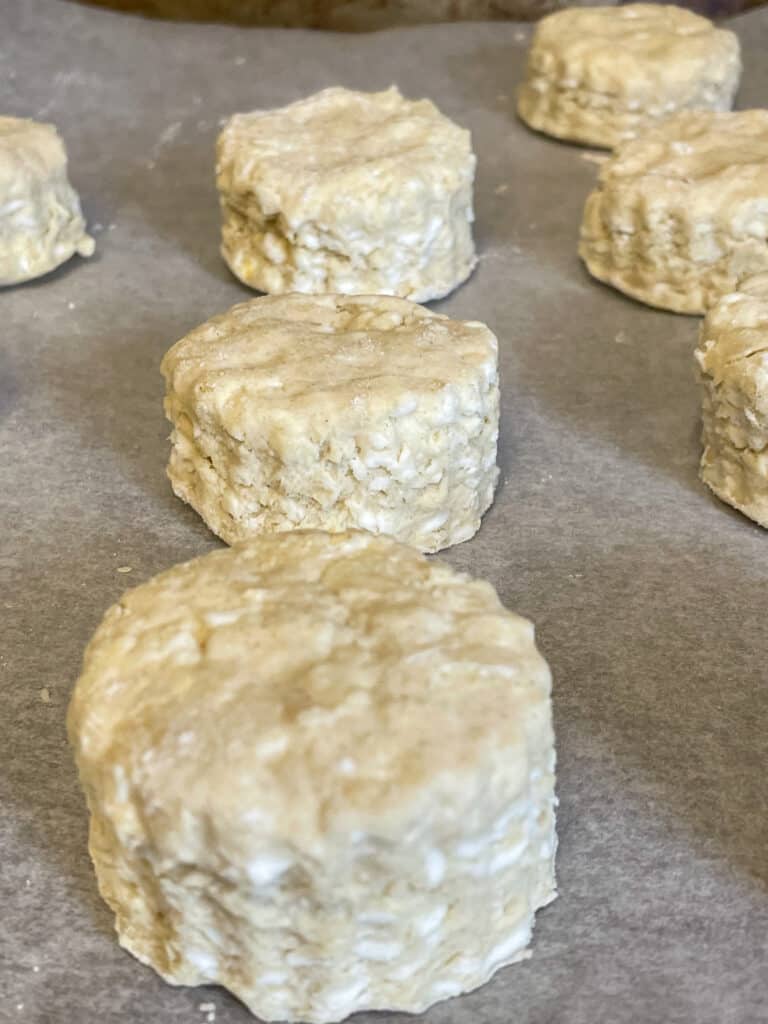 unbaked scones on baking tray.