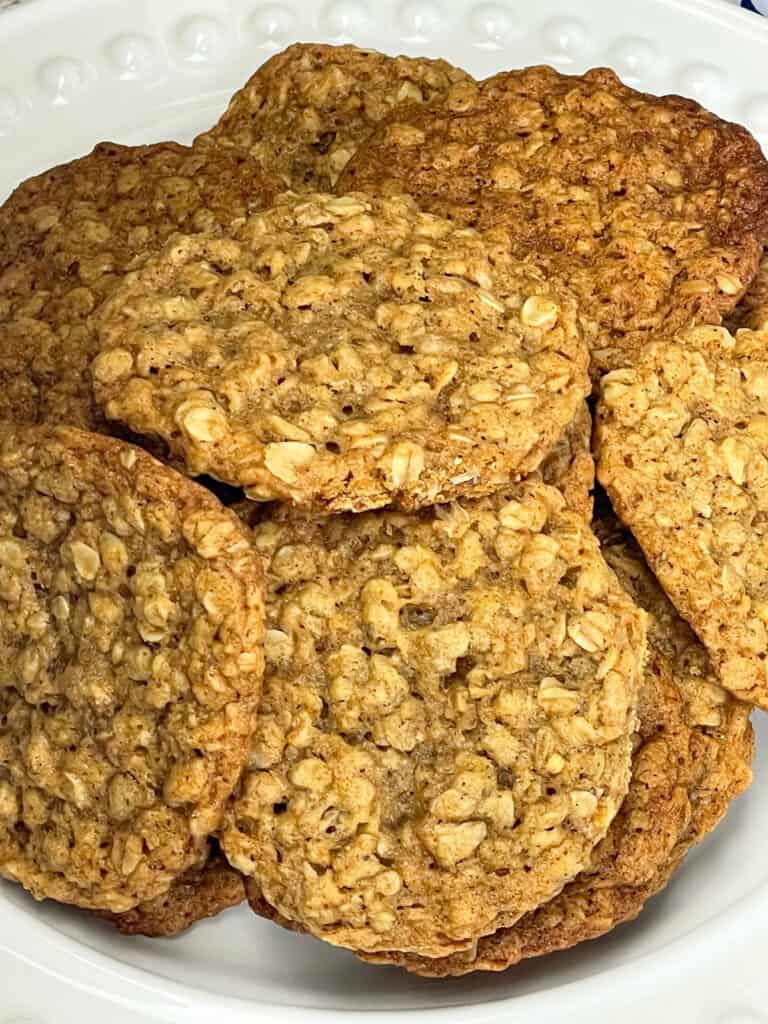 close up image of plate of oatmeal cookies.