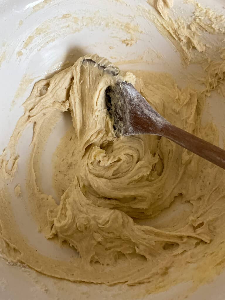 plant milk added to cake batter in mixing bowl.