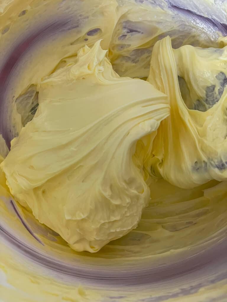 vanilla whipped into creamed margarine in mixing bowl.