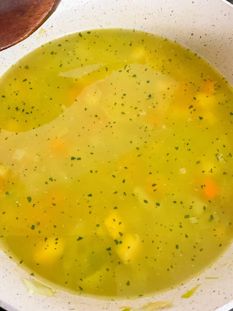 Vegetable soup with stock added.