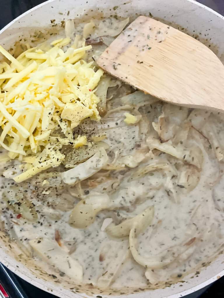 grated cheese added to pie filling sauce.