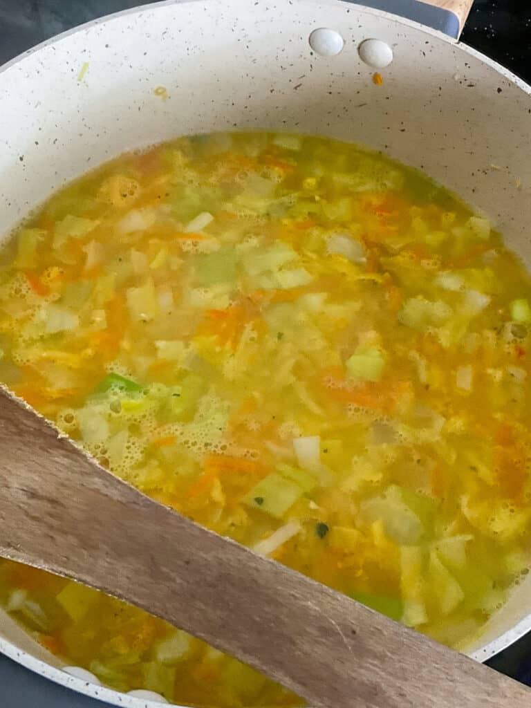 Orcadian oatmeal soup cooked and ready for the milk to be added.