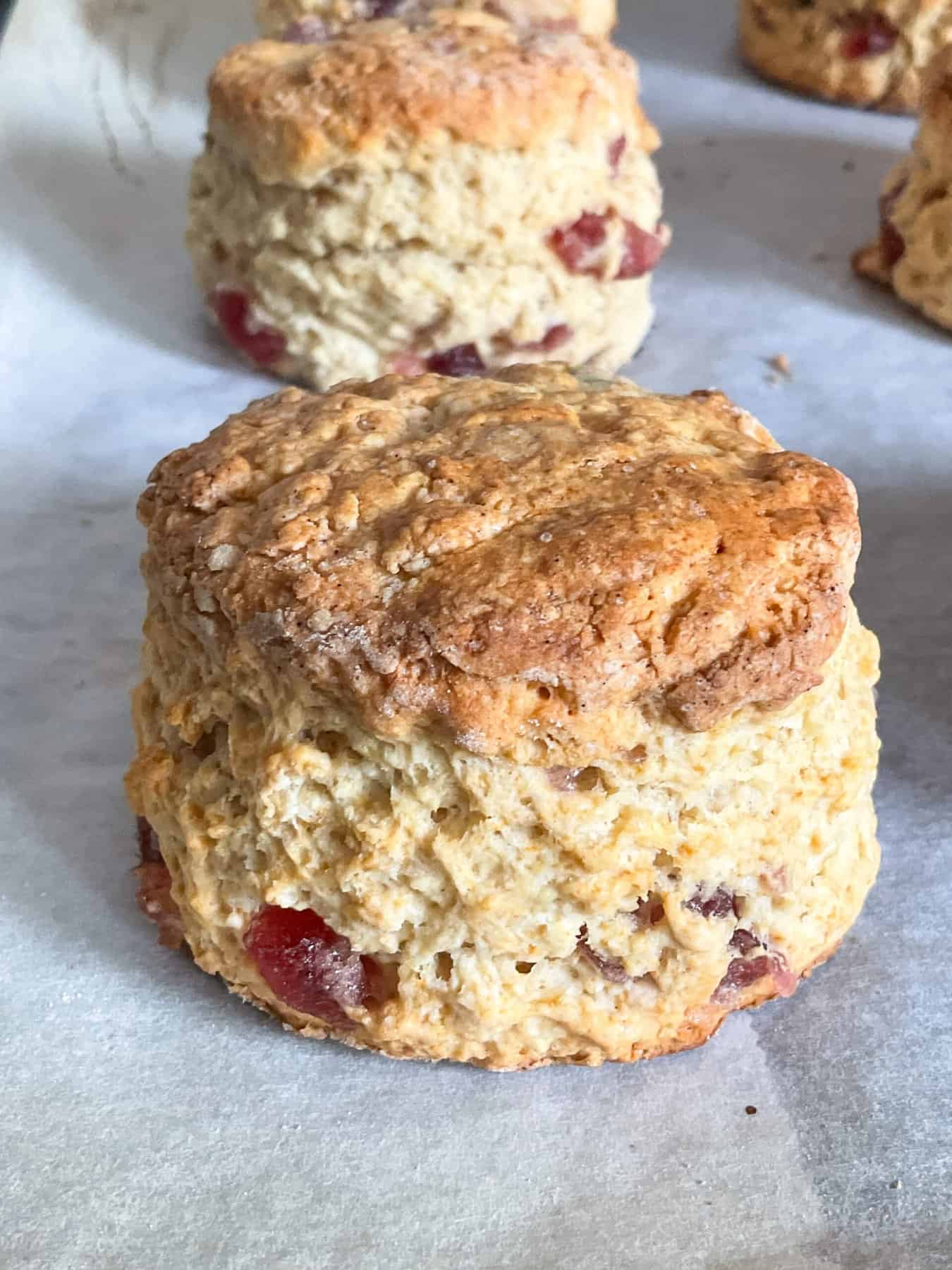 Cherry scones baked and just out of the oven.