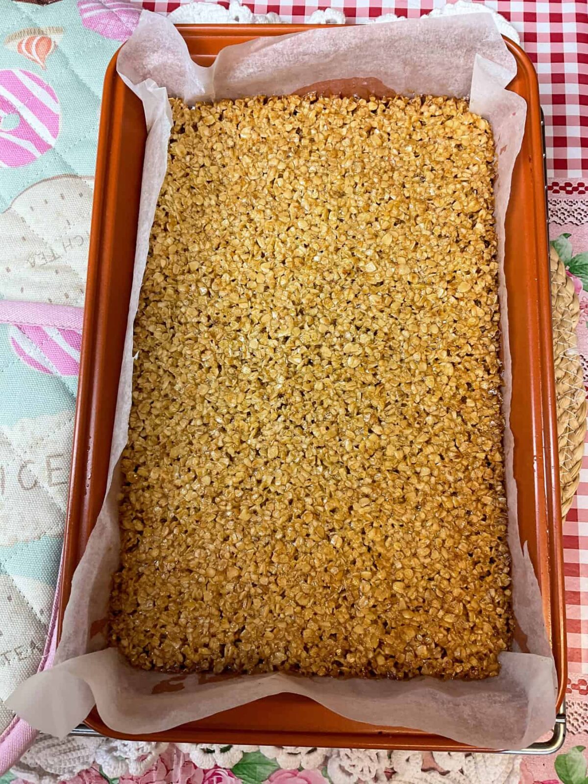 Flapjacks baked in tin.