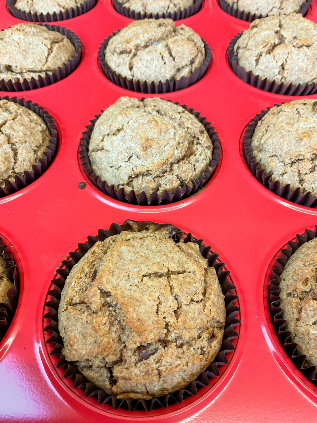 Bran muffins baked in the muffin tray.