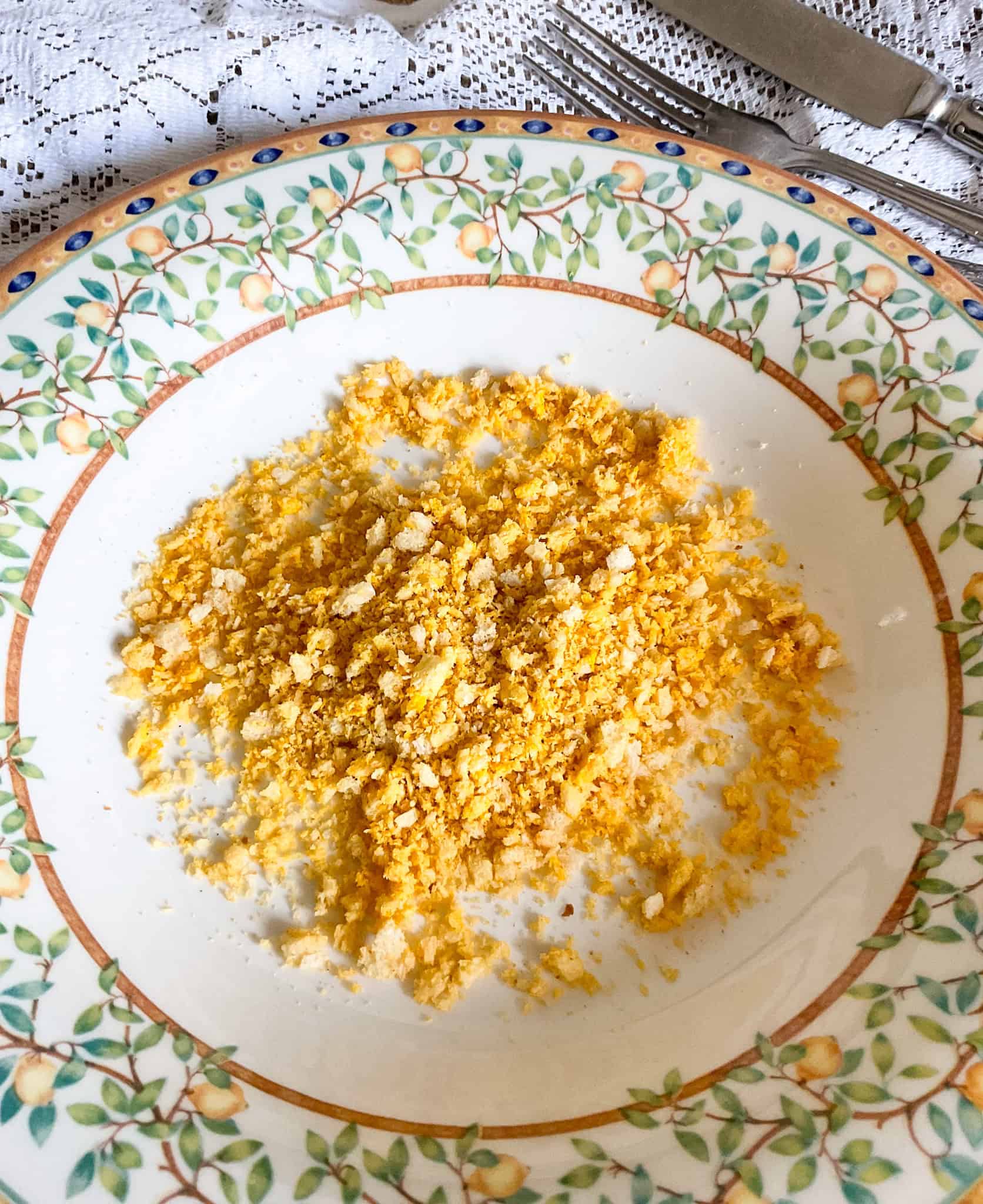 Breadcrumbs added to bowl.