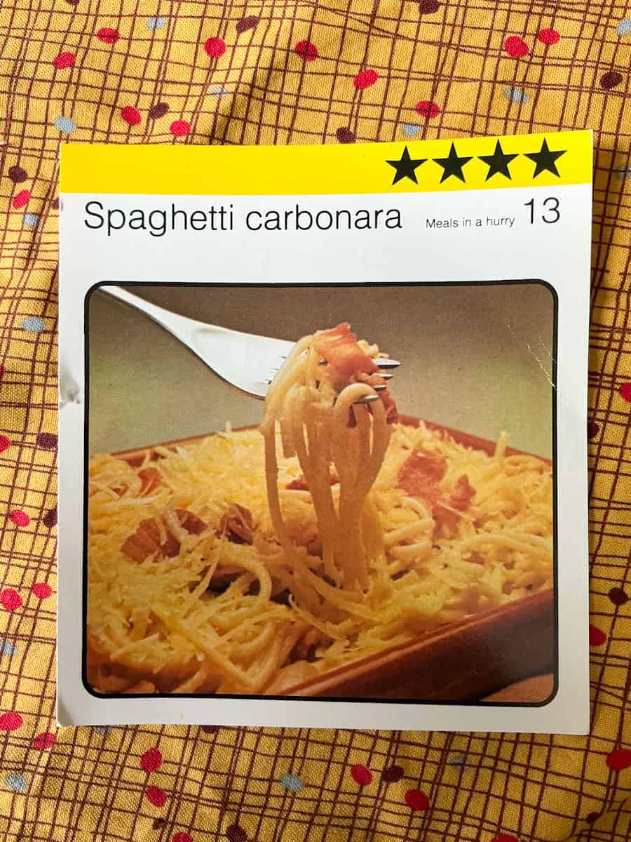 Recipe card spaghetti carbonara photo side
