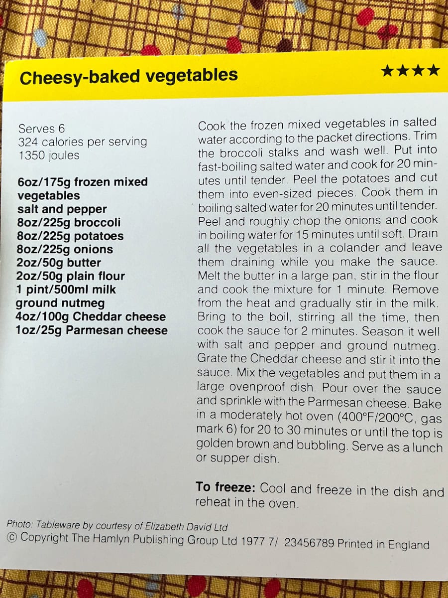 text side recipe card image for cheesy baked vegetables