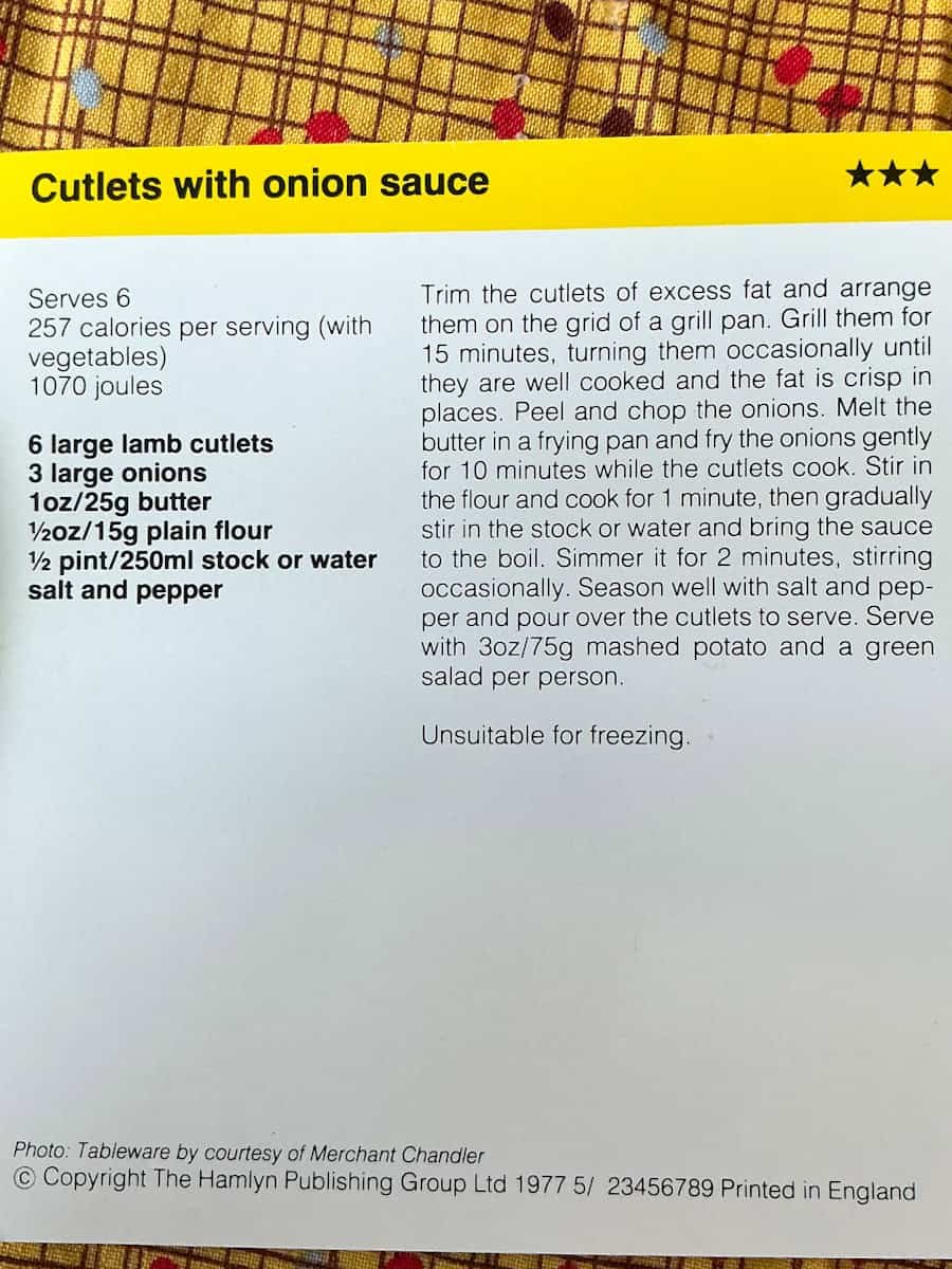text side recipe card image for cutlets with onion sauce