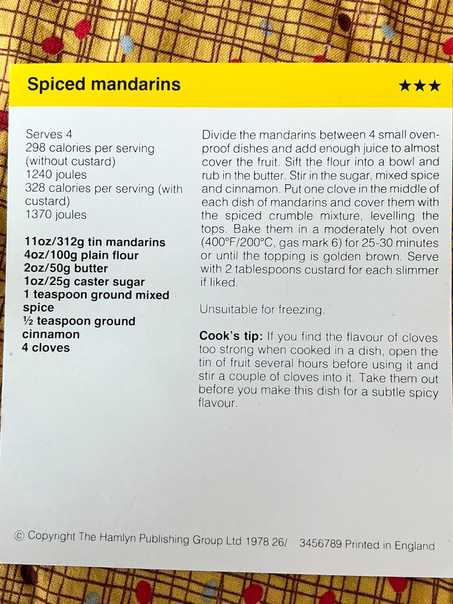 text side recipe card image for spiced mandarins