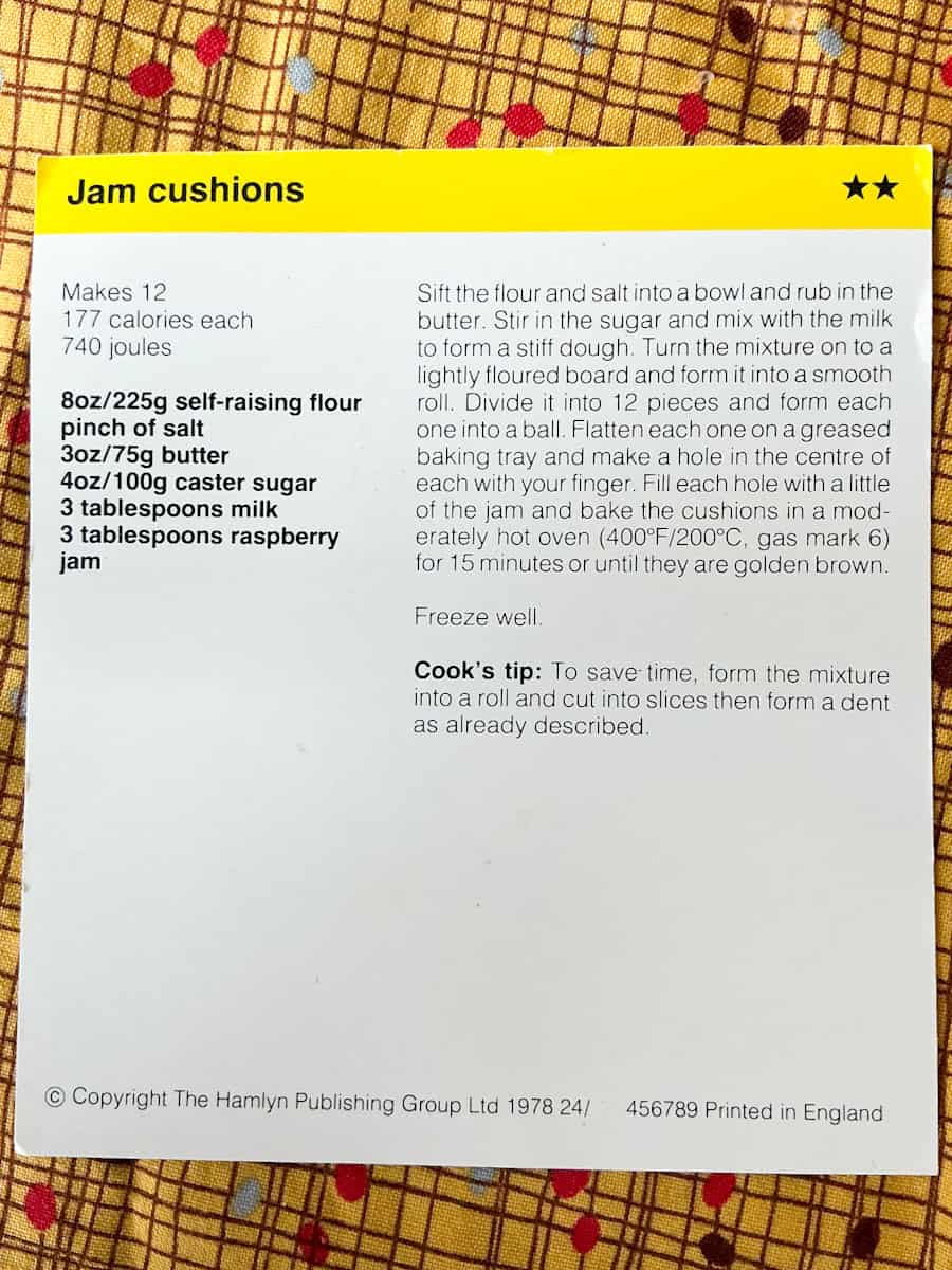 text side recipe card image for jam cushions