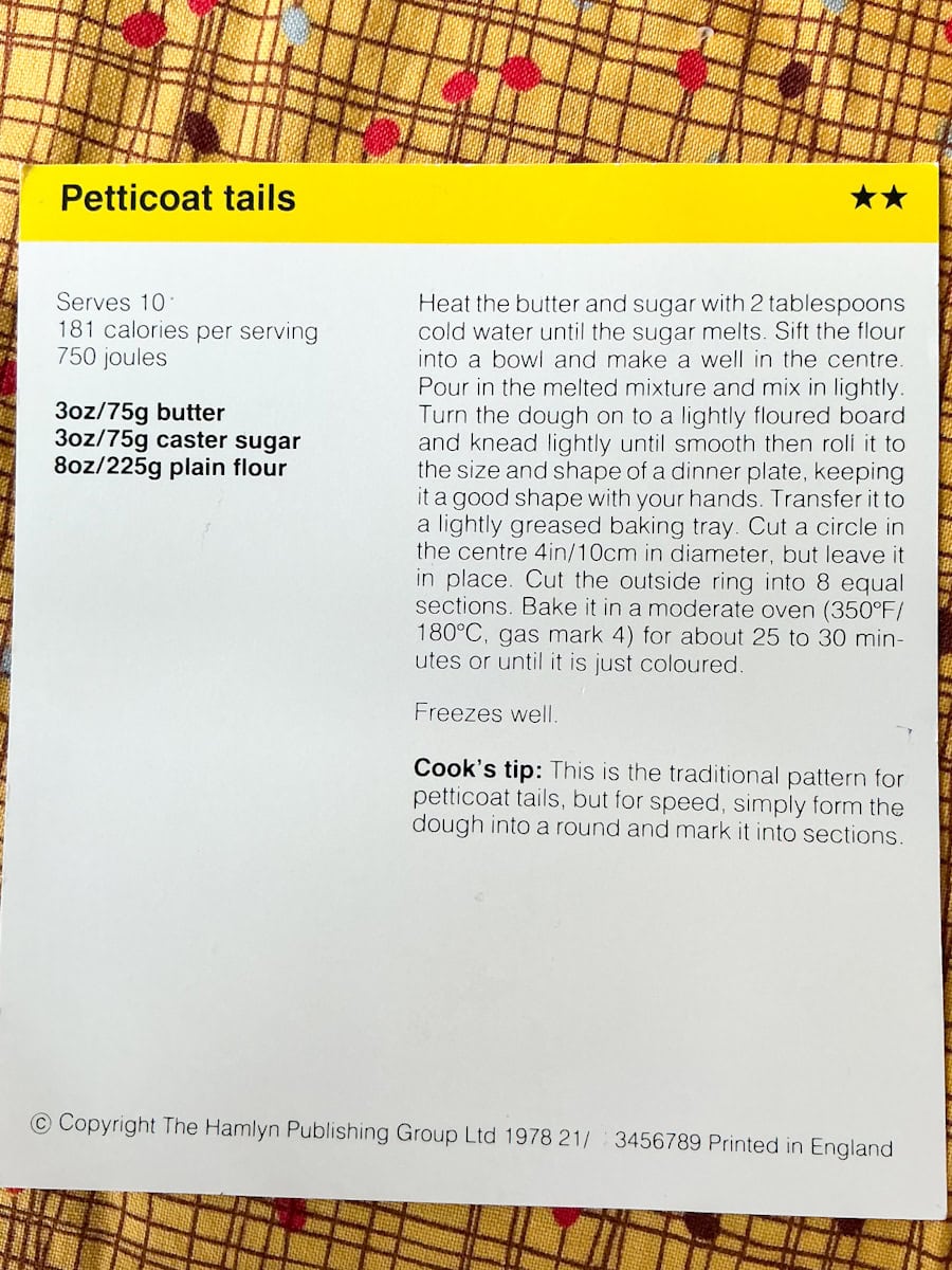 Petticoat tails recipe card  text side.