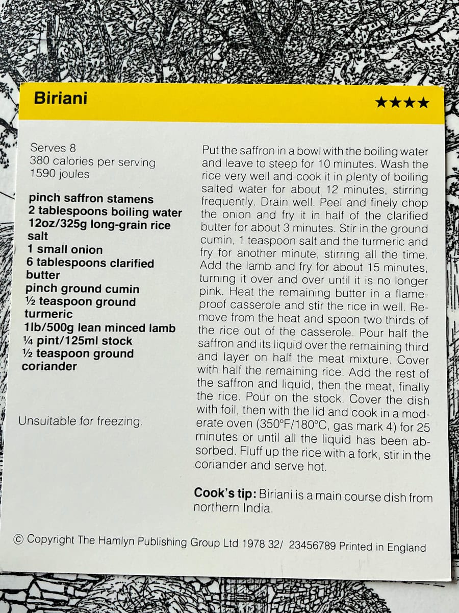 Image of Biriani recipe card text side.