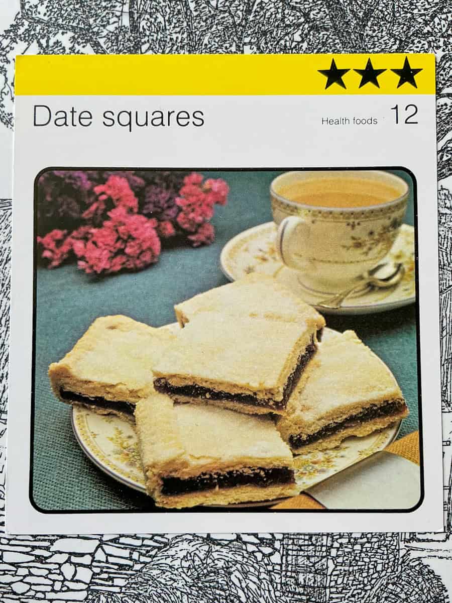 Image of date squares recipe card.