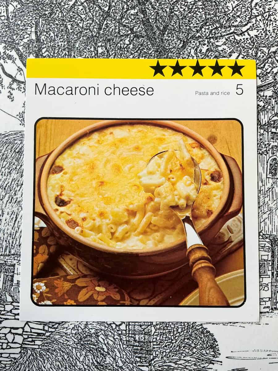 Image of Macaroni cheese recipe card.