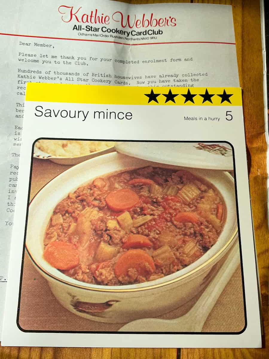 Image of savoury mince recipe card.