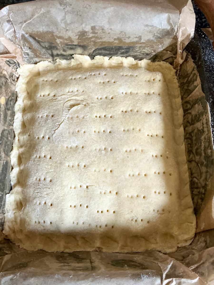 Pattern made over date slice surface with a cutlery fork.