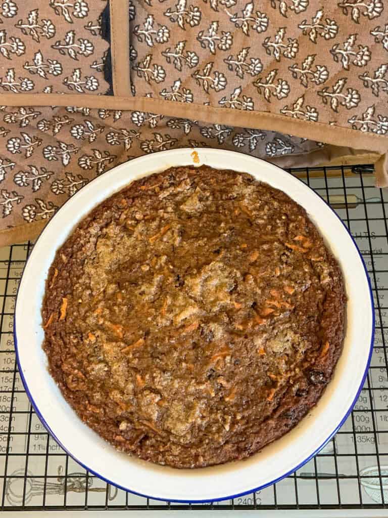 Pudding baked and on cooling rack.